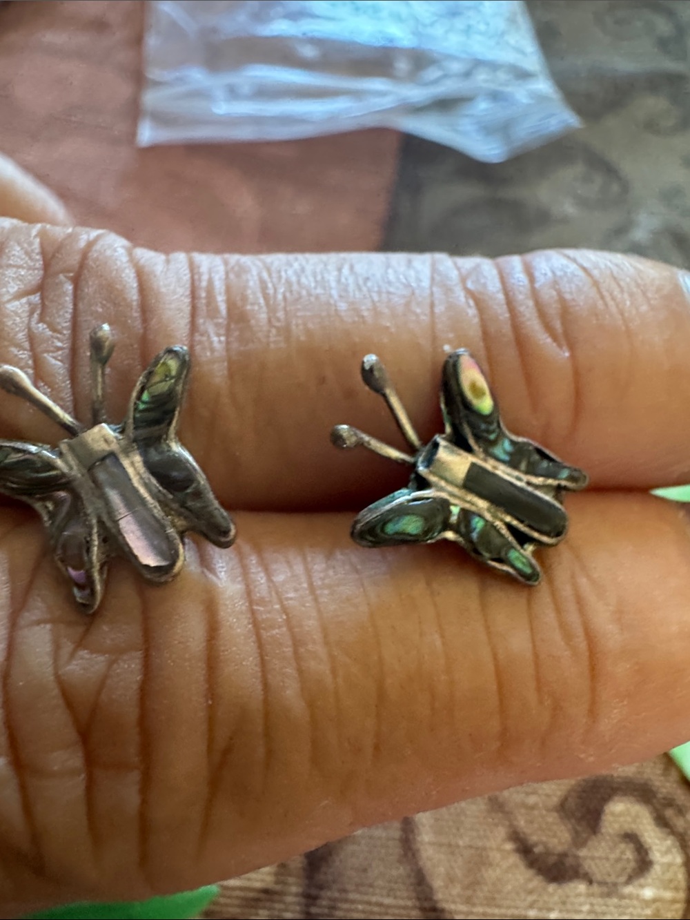 Vintage Abalone Butterfly Stud Earrings Sterling Silver